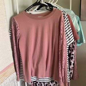 pink shirt w lace sleeves